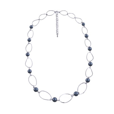 Колье Воздух (Майорка черничная 12мм; покрытие родий) 100см, Есть комплект
