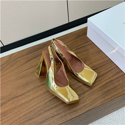 Слингбэки с квадратным носом на широком устойчивом каблуке (натуральная кожа)