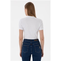 Kadın Beyaz Basic Polo Yaka Tişört