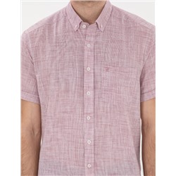 Bordo Keten Görünümlü Regular Fit Kısa Kollu Gömlek