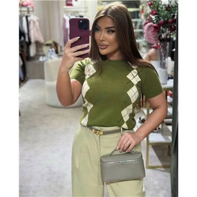 Miumi* новый высококачественный шерстяной свитер с короткими рукавами и короткими рукавами из 100% шерсти, зеленый, 36 38 40, [размер 36; ширина плеч 37, обхват груди 86, длина рукава 27, длина одежды 59]