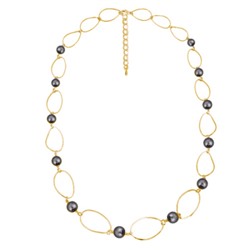 Колье Воздух (Майорка темно-серая 12мм; покрытие золото) 100см, Есть комплект