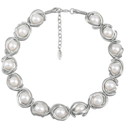 Колье Юпитер (Майорка белая 14мм; покрытие античное серебро) 48см, Есть комплект