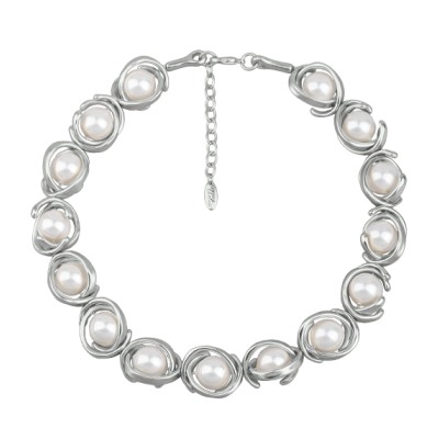 Колье Юпитер (Майорка белая 14мм; покрытие античное серебро) 48см, Есть комплект