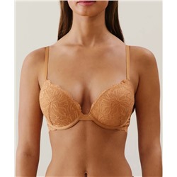 Sujetador ultra push-up de encaje marrón claro