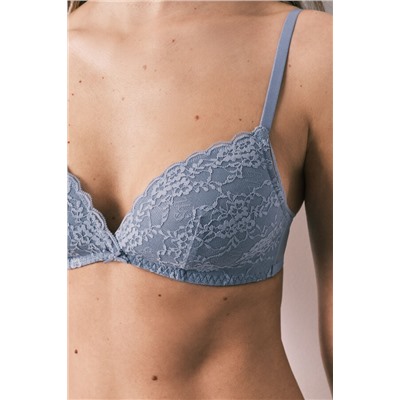 Sujetador triangular relleno encaje azul CHARMING