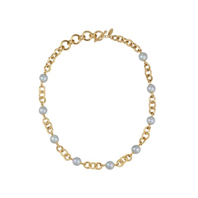 Колье Симбиоз (Майорка голубая 12мм; покрытие золото) 50-60см, Есть комплект