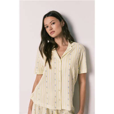 Pijama corto camisero algodón amarillo
