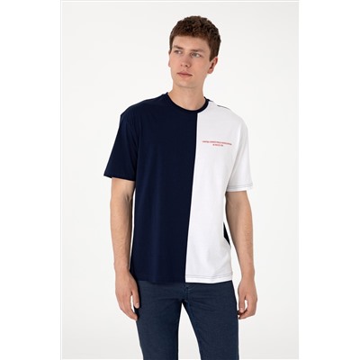 Erkek Comfort Fit Bisiklet Yaka Lacivert Tişört