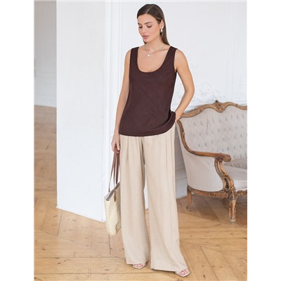 Свободный топ с U-вырезом изо льна с вискозой по косой