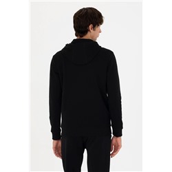 Erkek Siyah Kapüşonlu Örme Hırka