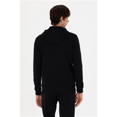 Erkek Siyah Kapüşonlu Örme Hırka