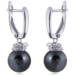 Серьги (Майорка 12мм темно-серая; покрытие родий), Есть комплект