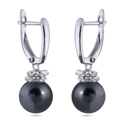 Серьги (Майорка 12мм темно-серая; покрытие родий), Есть комплект