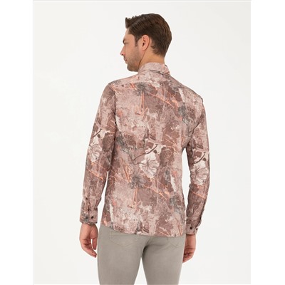 Açık Kahverengi Slim Fit Uzun Kollu Gömlek