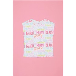 Kız Çocuk Beyaz Bisiklet Yaka Tişört