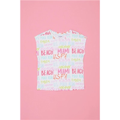 Kız Çocuk Beyaz Bisiklet Yaka Tişört