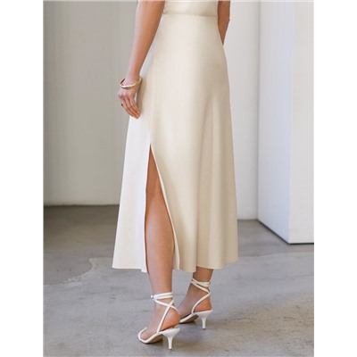 Юбка миди с разрезом скроенная по косой из плотного лиоцелла