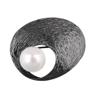 Брошь (жемчуг белый; покрытие: черный родий)