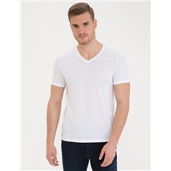 Beyaz Slim Fit V Yaka Basic Tişört