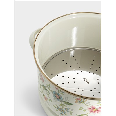 Кастрюля, 24 см, 6.5 л, со вставкой-пароваркой, эмалированная, с крышкой стеклянной, Прованс