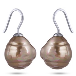 Серьги (Майорка 14мм барочная золотистая; покрытие родий), Есть комплект