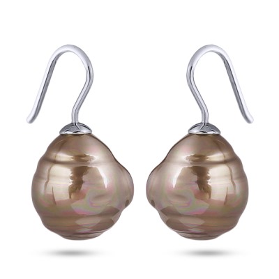 Серьги (Майорка 14мм барочная золотистая; покрытие родий), Есть комплект