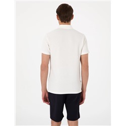 Ekru Slim Fit Örme Dokulu Polo Yaka Tişört