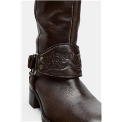LEATHER FLAT EMBROIDERED BOOTS