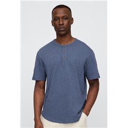 Lived-In Relaxed Curved Hem Henley T-Shirt