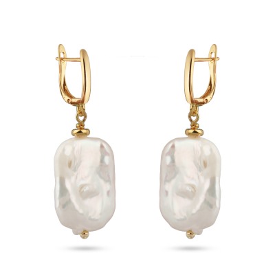 Серьги Гевея (жемчуг белый; покрытие золото), Есть комплект