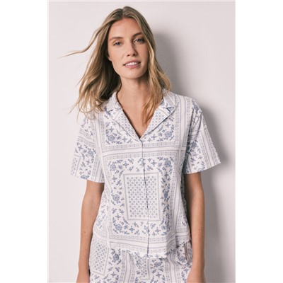 Pijama corto camisero algodón estampado bandana