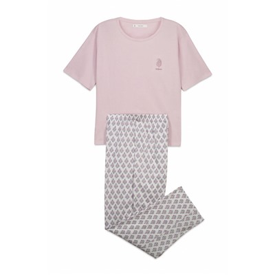 Pijama 100% algodón rosa estampado sellos