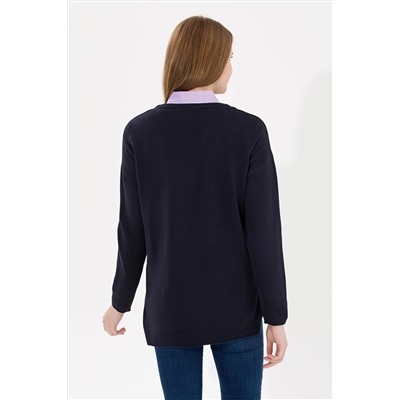 Kadın Lacivert V - Yaka Kazak