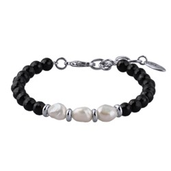 Браслет Селена (жемчуг белый, агат черный 6мм; покрытие родий) 17-22см, Есть комплект
