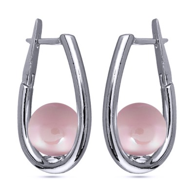 Серьги (Майорка 12мм холодно-розовая; покрытие родий), Есть комплект