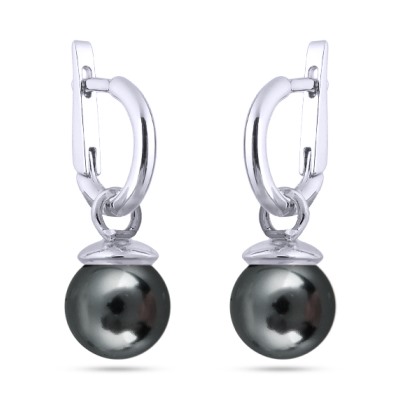 Серьги (Майорка 12мм темно-серая; покрытие родий), Есть комплект