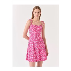 Jimmy Key Pembe Askılı Çiçek Desenli Mini Elbise 23SE070110
