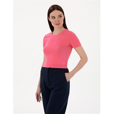 Pembe Regular Fit Crop Tişört