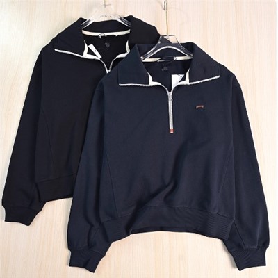 Женский хлопковый свитшот с полумолнией и отворотом