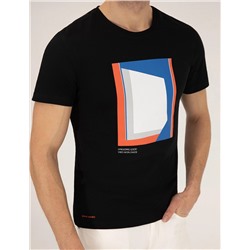 Siyah Baskılı Bisiklet Yaka Tişört