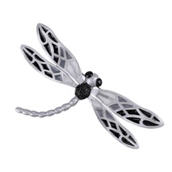Брошь Стрекоза 8см (эмаль черная, серая; покрытие матовый родий), Есть комплект