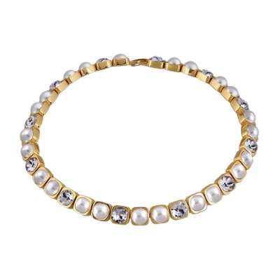 Колье Теннис (кристаллы SW белые 8мм, Майорка; покрытие золото) 37-40см, Есть комплект