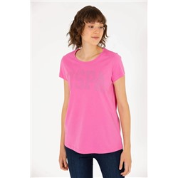 Kadın Pembe Bisiklet Yaka Basic Tişört