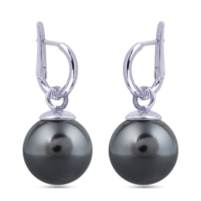 Серьги (Майорка 14мм темно-серая; покрытие родий), Есть комплект