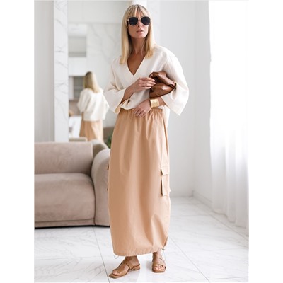 Юбка карго с кулисой внизу и резинкой на поясе из плотного поплина