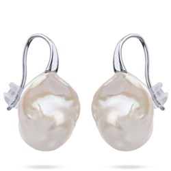 Серьги Барокко (жемчуг белый 23мм; покрытие родий), Есть комплект