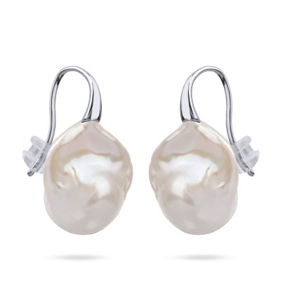 Серьги Барокко (жемчуг белый 23мм; покрытие родий), Есть комплект