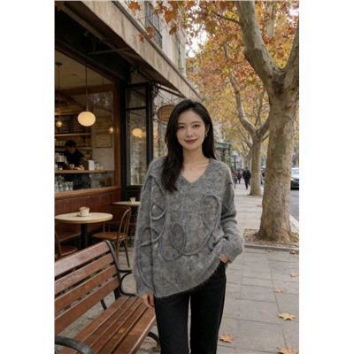 Женский свободный свитер с объёмным плетение  ЛОЕВ*Е 💛