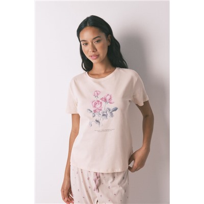 Pijama largo 100% algodón flores rosa